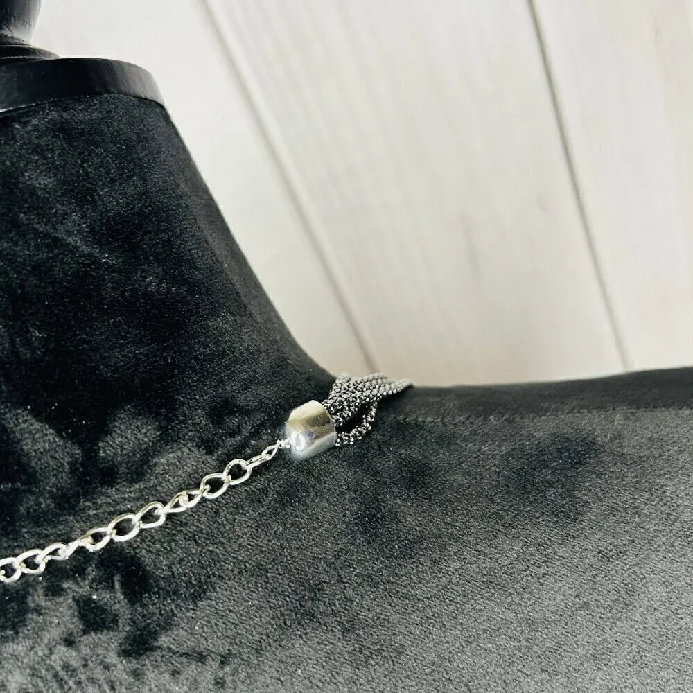 Silver Tone Chain Mail Bib Multi-Strand Necklace 20